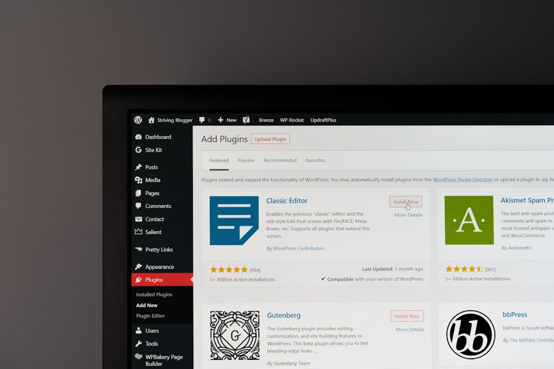 WordPress Add Plugins screen illustrating plugin selection and maintenance