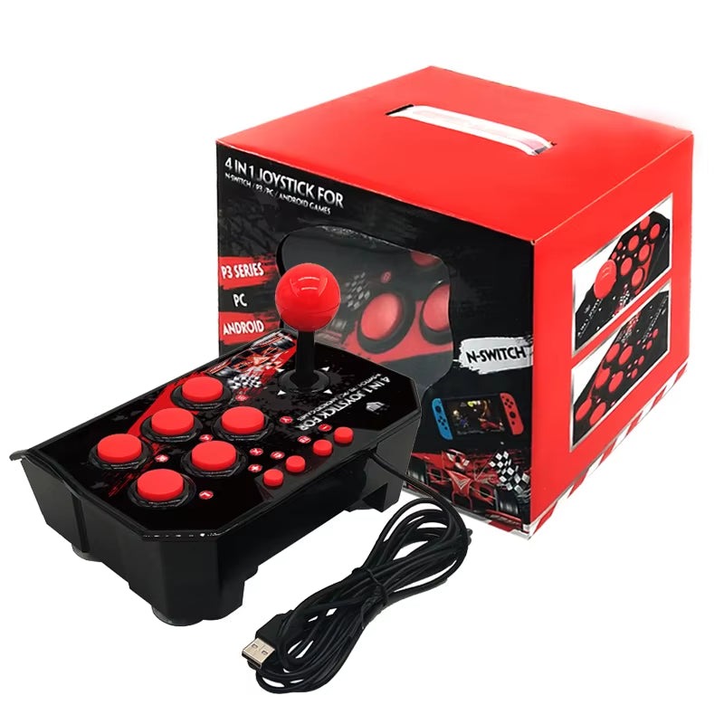 4-in-1 wired arcade joystick with 3 meter USB cable for Switch, PS3, PC and Android TV