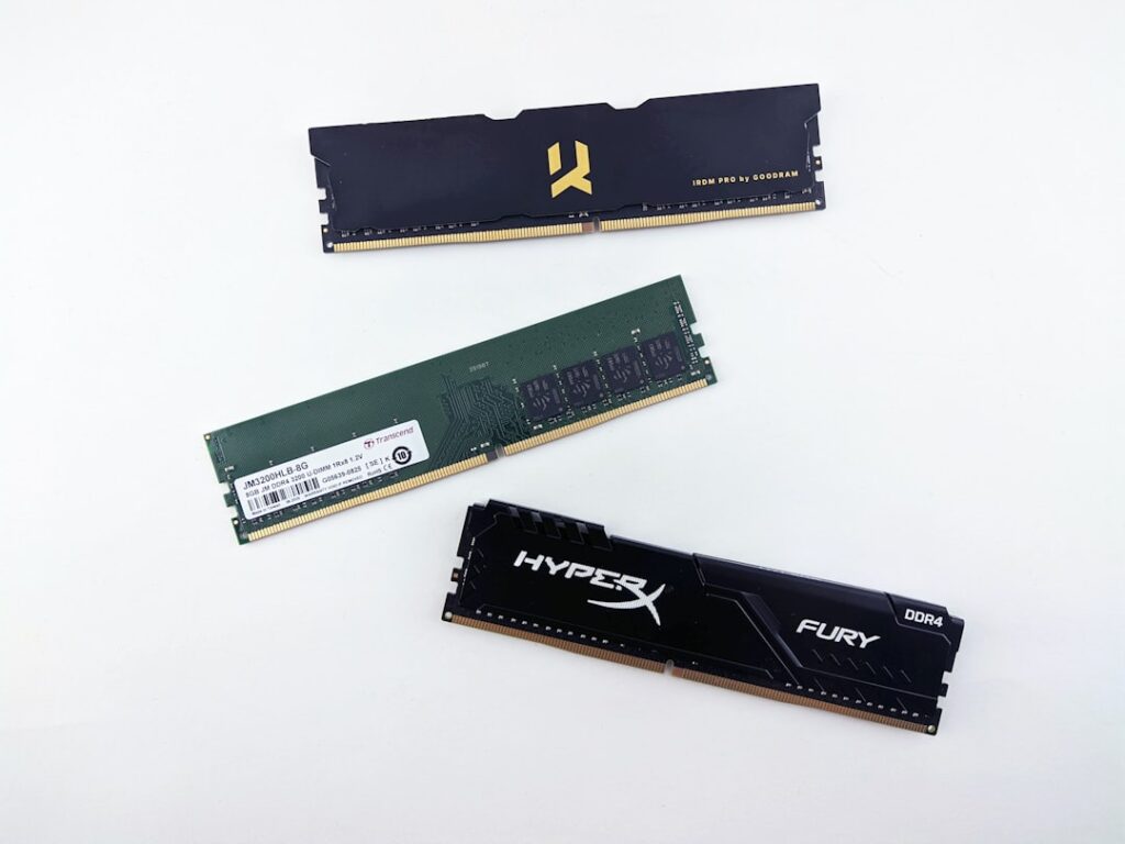 Computer memory installed on a motherboard for a DDR4 versus DDR5 comparison