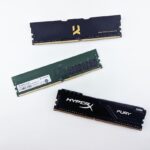 Computer memory installed on a motherboard for a DDR4 versus DDR5 comparison