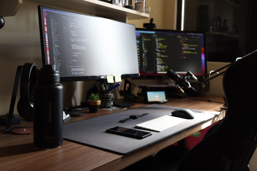 Dual-monitor computer desk setup for home-office productivity