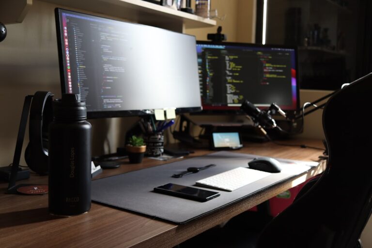 Dual-monitor computer desk setup for home-office productivity