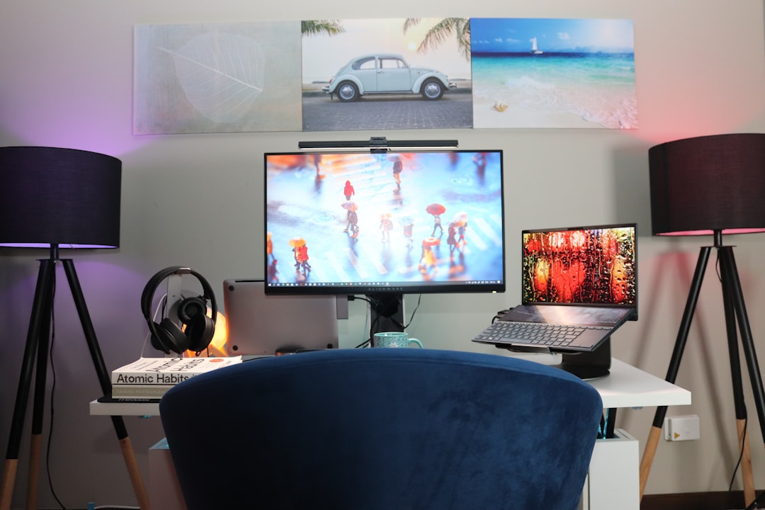 Home office workspace with laptops and accessories for a productive computer setup