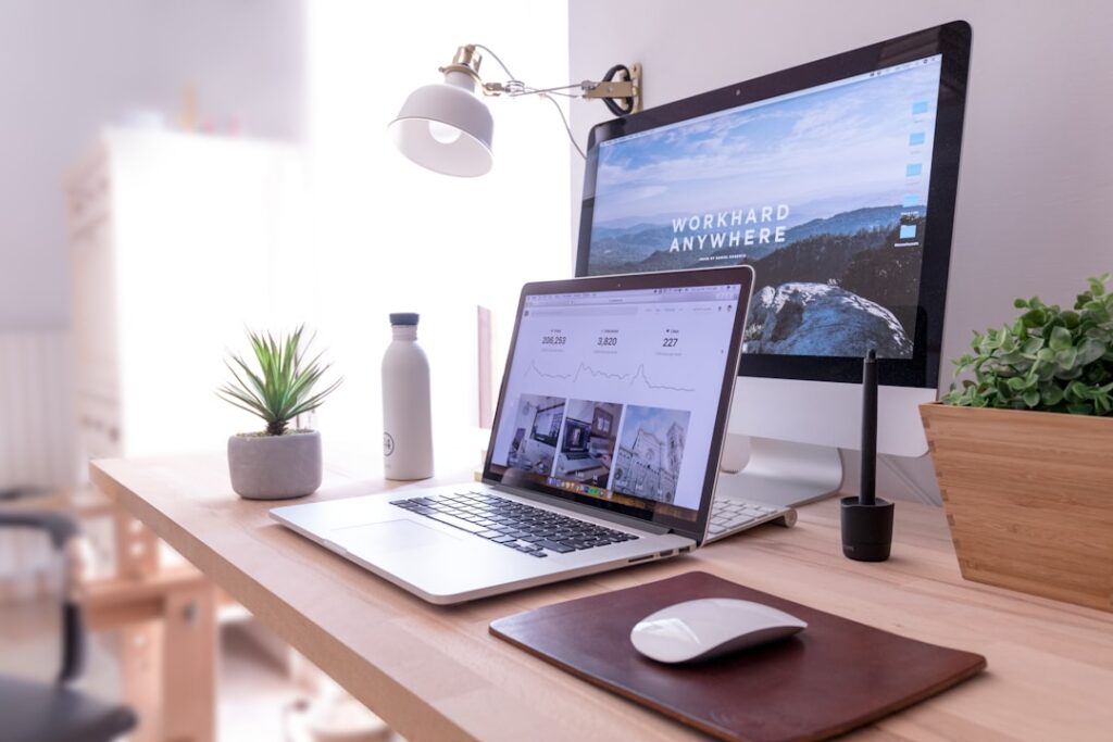 Laptop and desktop computer workspace for comparing portability and performance