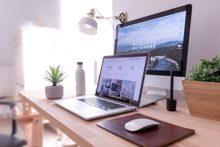 Laptop and desktop computer workspace for comparing portability and performance