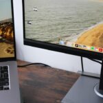 Laptop connected to a monitor workspace illustrating a docking station setup