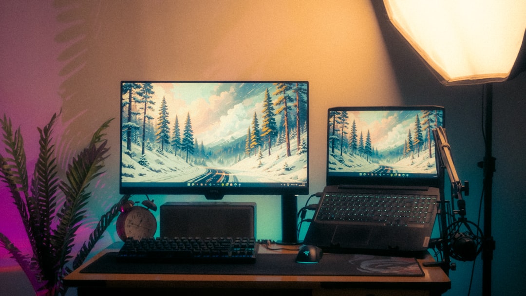 Productive home office desk with monitor and computer accessories