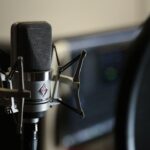 Studio microphone on a stand for streaming and home office recording