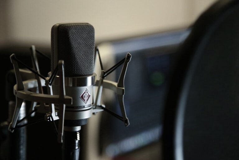 Studio microphone on a stand for streaming and home office recording
