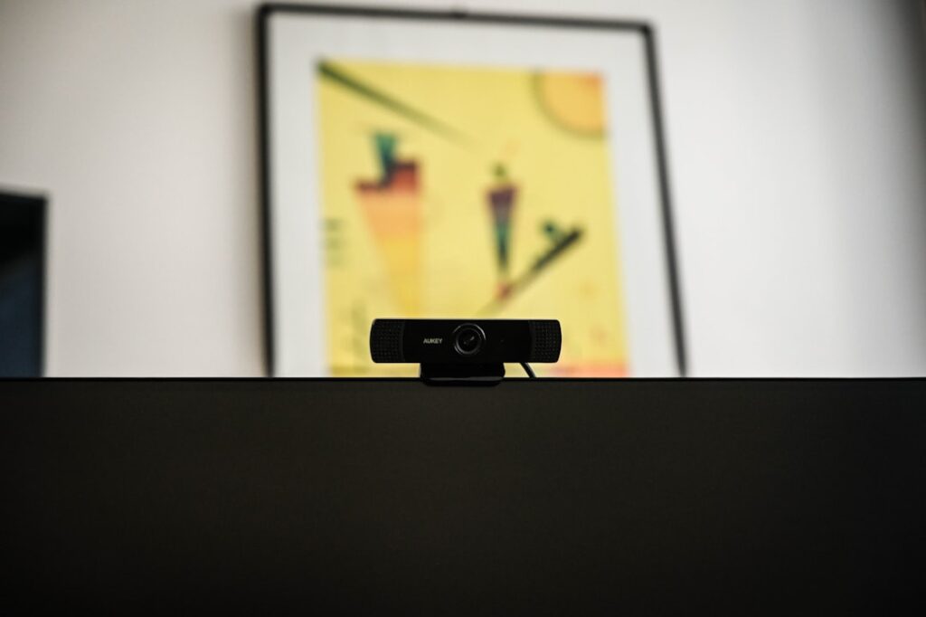 Webcam and computer setup for video calls and streaming