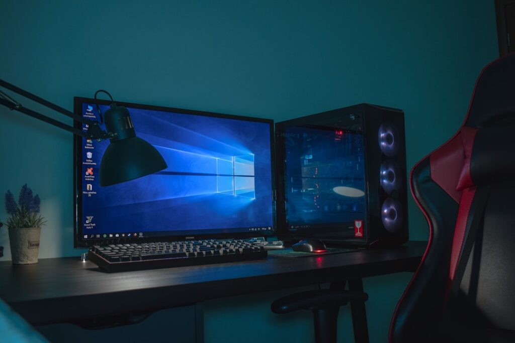 Desktop computer representing Windows Task Manager performance monitoring and PC troubleshooting