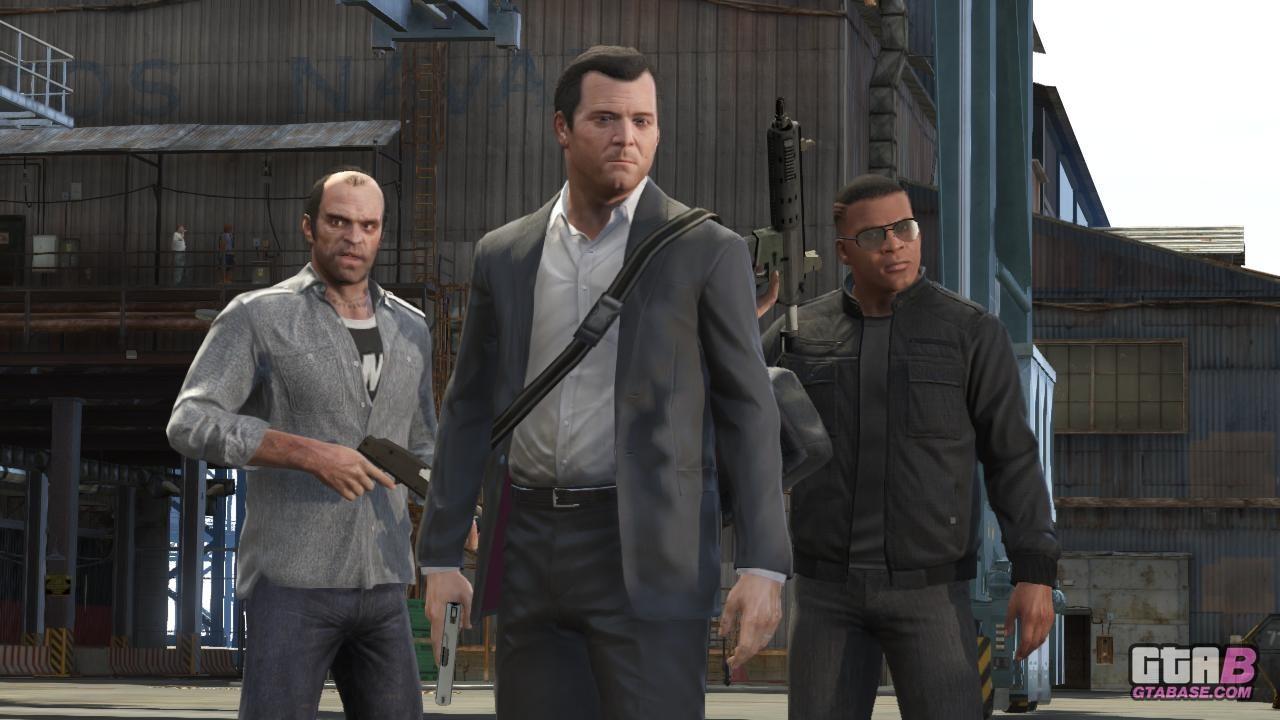 Grand Theft Auto V PS3-era story mode screenshot featuring Michael, Franklin and Trevor